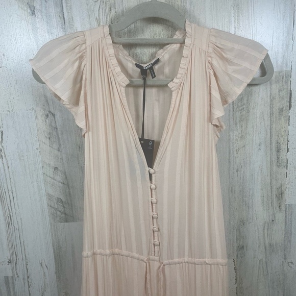 NWT PAIGE Illyria Split Neck Tiered Ruffle Midi Dress size XXS Cream Tan Blush - Picture 4 of 11